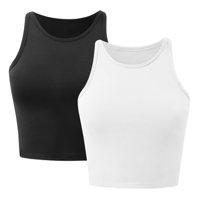 Women sleeveless cropped tank top high neck crop racer back workout top machine washable summer s m l xl 2xl-black-small