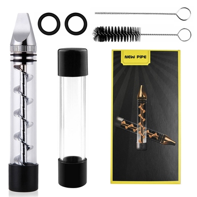 Glass Blunt Pipe Twisty 7-in-1 Grinder Blunt Kit w/ Smoking Metal Tip Cleaning Brush-Silver