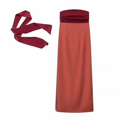 Temperamental and mature satin tube top dress - Thumbnail 5