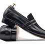 Men's Handmade Black Leather Suede Round Toe Loafers, Men Dress Formal Party Loafers-1