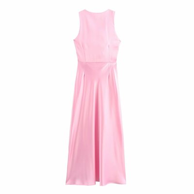Slit-design satin dress - Thumbnail 4