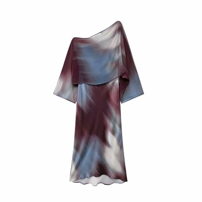 Layered printed satin dress - Thumbnail 5