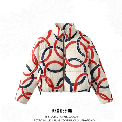 Five rings print stand collar jacket