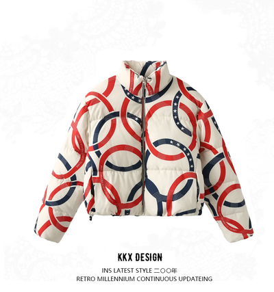 Five Rings Print Stand Collar Jacket