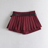 High waist belt skirt A-line pleated skirt - Thumbnail 1