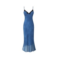 Deep V-neck suspender dress high waist printed seaside holiday fishtail midi skirt - Thumbnail 2