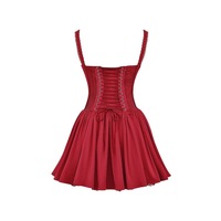 Sexy low-cut lace-up pleated dress with cross-back straps and slim fishbone miniskirt - Thumbnail 1