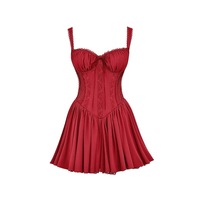 Sexy low-cut lace-up pleated dress with cross-back straps and slim fishbone miniskirt - Thumbnail 2