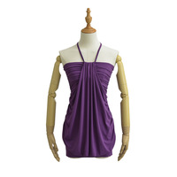 Retro sexy halter neck dress with lace-up pleats irregular hip-wrapped lantern skirt - Thumbnail 3
