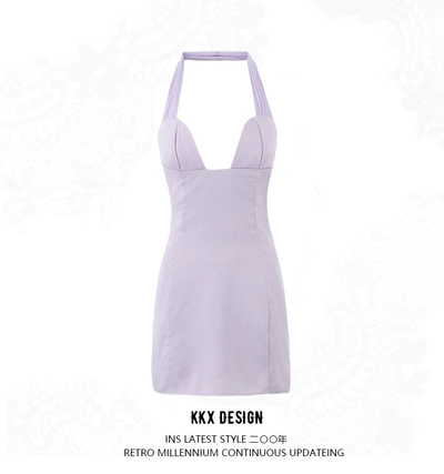 Sexy waist halter neck suspender dress