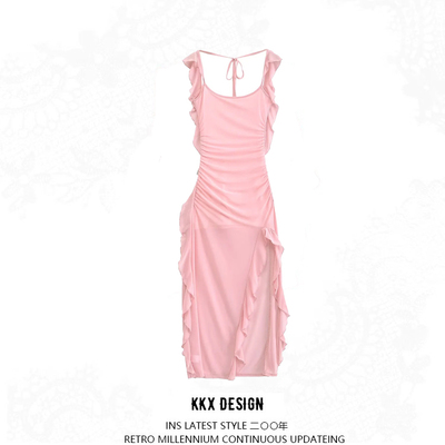 Sexy flying sleeves ruffle stitching temperament mesh dress - Thumbnail 4