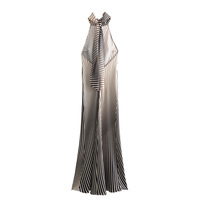 SATIN STRIPED OPEN BACK LONG DRESS - Thumbnail 3