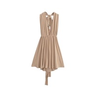 Long back slim fit pleated waist A-line mini skirt - Thumbnail 1