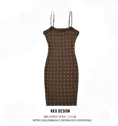 Square Neck Ruffle Hem Knitted Suspender Dress