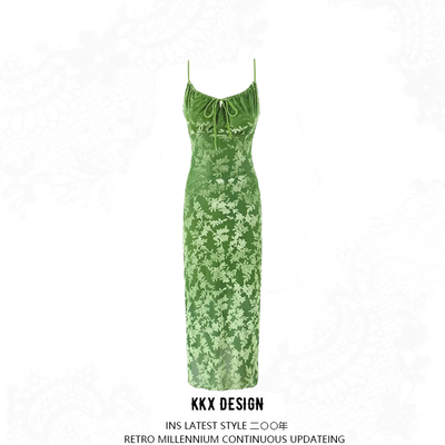 Hollow flocking print slim fit hip-hugging midi skirt - Thumbnail 5