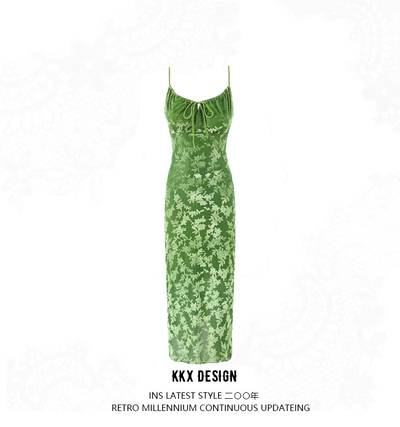 Hollow flocking print slim fit hip-hugging midi skirt