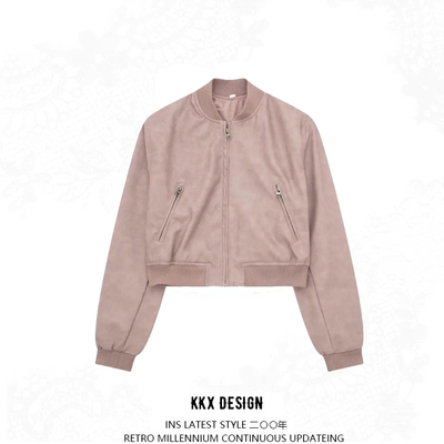 Vintage stand collar zipper jacket flight suit jacket