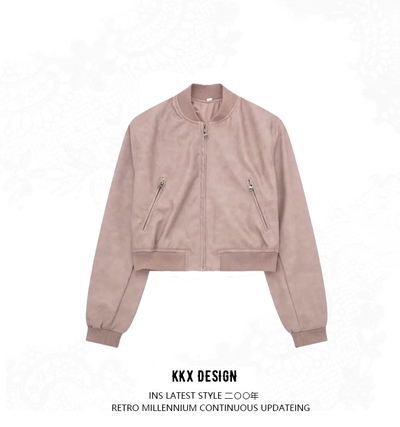Vintage Stand Collar Zipper Jacket Flight Suit Jacket