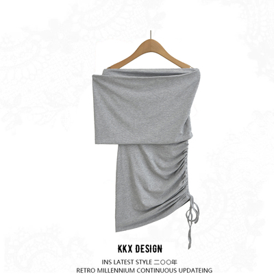 Sexy hip-hugging dress with lapel and beveled drawstring - Thumbnail 5