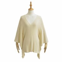 Double V-neck front and back loose thick knitted dropped shoulder blouse - Thumbnail 2