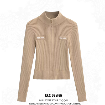 Pit zipper half turtleneck jacket long sleeve short style fashionable slim sweater