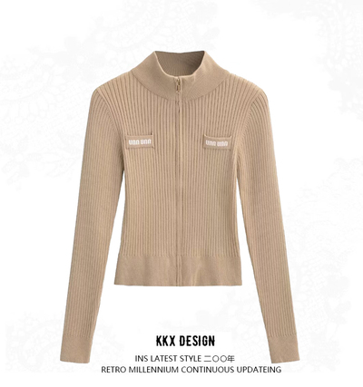 Pit zipper half turtleneck jacket long sleeve short style fashionable slim sweater