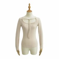 Lace-up long-sleeved top U-neck sexy slim-fit niche T-shirt - Thumbnail 1