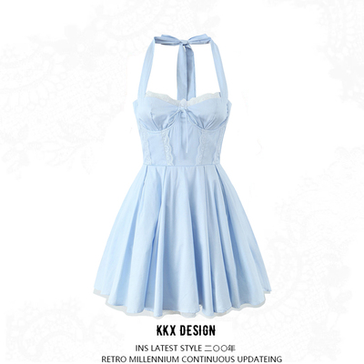 Lace waist short dress sexy slim halter neck mini skirt