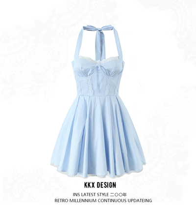 Lace waist short dress sexy slim halter neck mini skirt