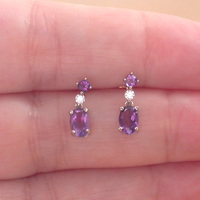 Sterling Silver Amethyst & Cz Stud Earrings/Amethyst Earrings/Amethyst Studs/Amethyst Jewellery/Amethyst Jewelry/February Birthstone/UK - Thumbnail 1
