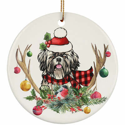 Puppy shih tzu dog santa antlers reindeer ornament christmas gift tree decor - Thumbnail 4
