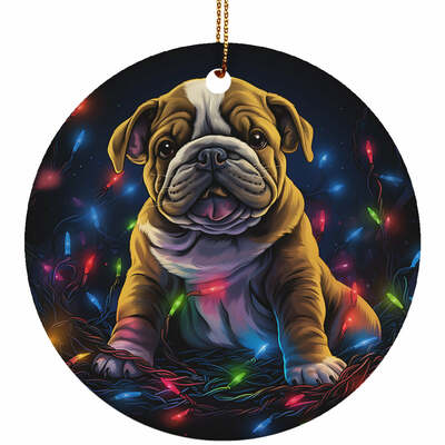 Cute english bulldog puppy dog christmas 2024 ornament ceramic xmas gift decor - Thumbnail 2