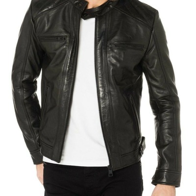 Men leather jacket genuine lambskin leather motorcycle slim fit biker jacket 