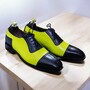 Handmade Yellow & Black Genuine Cow-Hide Leather Cap Toe Shoes For Men-1