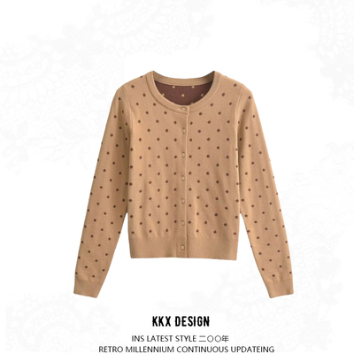 Small polka dot single breasted knit cardigan