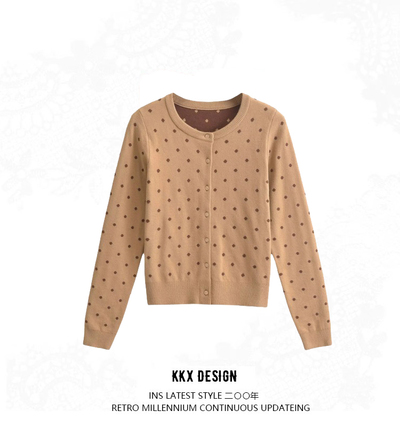 Small Polka Dot Single Breasted Knit Cardigan