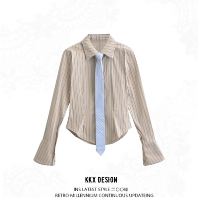 Vintage lapel tie striped shirt