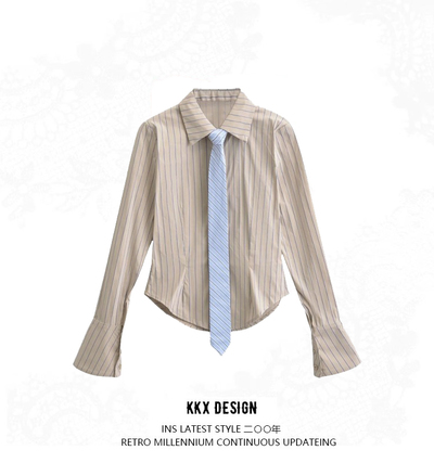 Vintage Lapel Tie Striped Shirt