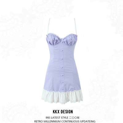 Hem lace patchwork suspender dress
