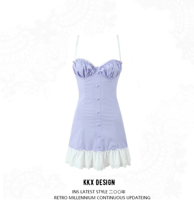 Hem lace patchwork suspender dress