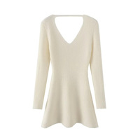 Sexy V-neck long-sleeved knitted dress - Thumbnail 1