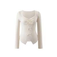 V-neck design irregular slim fit sweater - Thumbnail 2