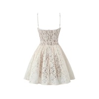 Lace suspender dress feminine waist fishbone pleated tube top puffy A-line miniskirt - Thumbnail 1