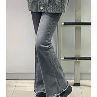 Elastic High Waist Slim Trouser Flared Jeans Women Cotton Vintage Blue Denim Pants - Thumbnail 2