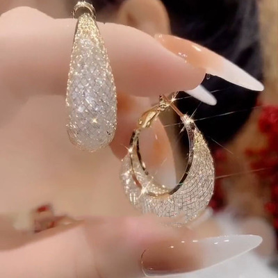  luxury exquisite party engagement wedding dangle earrings fashion gold color metal hollow mesh earrings for women