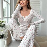sexy leisure fashion pajamas two-piece suit women's home wear suit  - Thumbnail 5