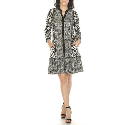 White Mark Women's Leopard Print 3/4 Sleeve Shift Dress