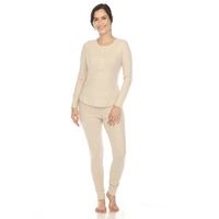 White Mark Women's 2 Piece Long Sleeve Waffle Thermal Pajama Set - Thumbnail 6