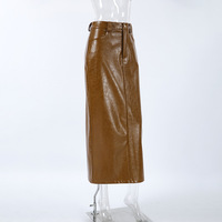 Commuter distressed high waist leather skirt maxi skirt - Thumbnail 3