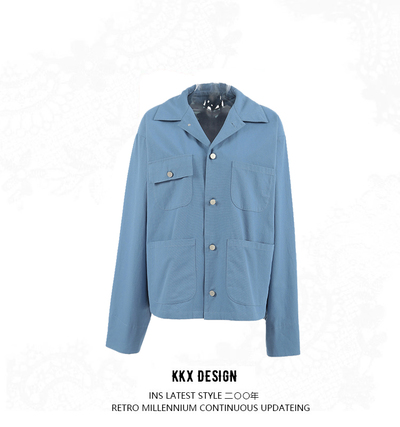 Loose blue lapel jacket